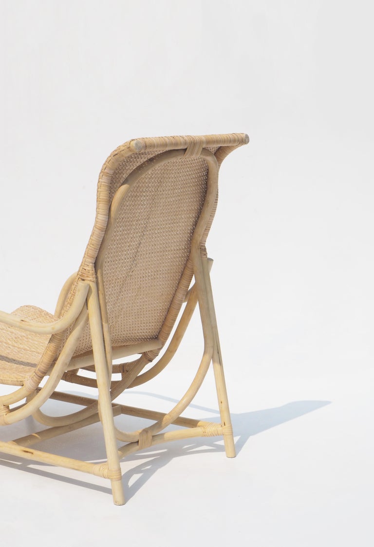 The rattan structure of “Nigma” lounge chair was deconstructed and redesigned to apply a different design language to transfer the load for the weight. While still kept the character of the material.