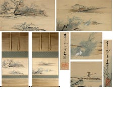 Nihonga Pair Landcape Scene Meiji Period Scroll Japan 19c Artist Sakakibara