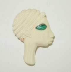 NII OTI WILLIAMS Carved Bone & Malachite 'Zambezi' Brooch, 1970’s