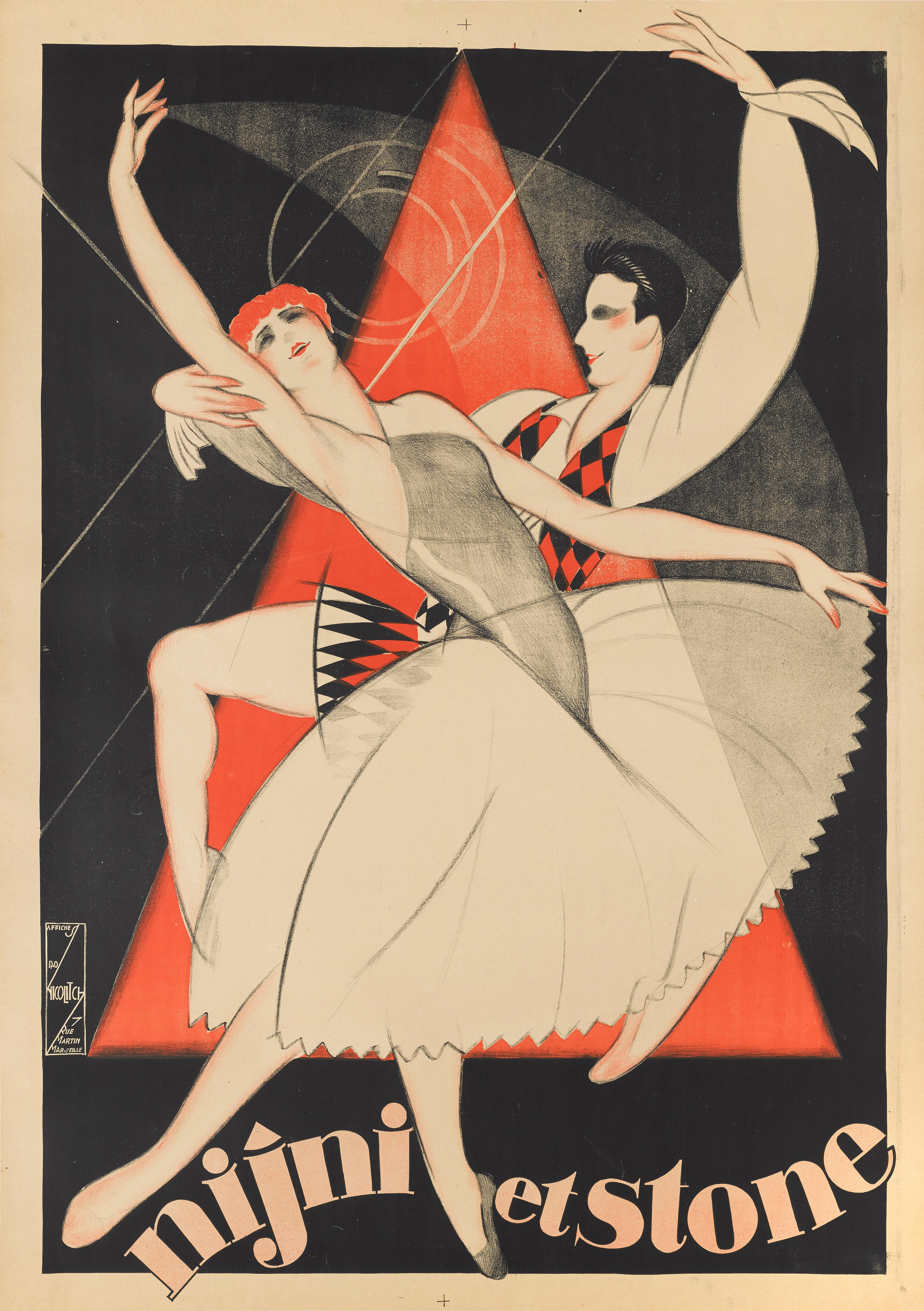 Original French poster for Nijni et Stone French ballet poster from the 1930s
This wonderful Art Deco design was created by Obrad Nicolitch (1898-1979) It is thought that the 