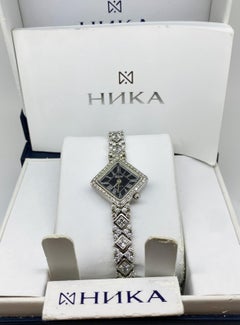 Nika Russia 925 Sterling Silver & Crystal Quartz Ladies Wristwatch, Box + Papers