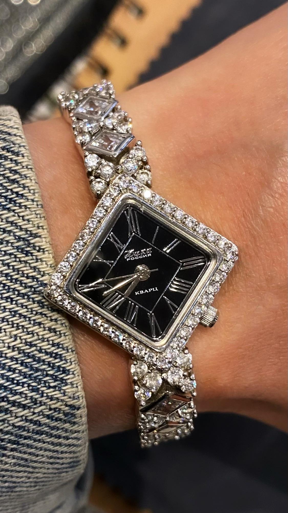 De las mujeres Nika Rusia Reloj de pulsera de cuarzo para señora, plata de ley 925 y cristal, caja + papeles en venta