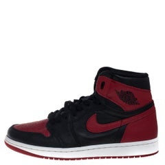 Nike Black/Red Leather Air Jordan 1 Retro High Top Sneakers Size 42.5