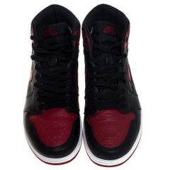 Nike Black/Red Leather Air Jordan 1 Retro High Top Sneakers Size 42.5