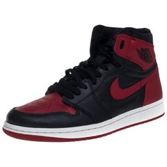 Nike Black/Red Leather Air Jordan 1 Retro High Top Sneakers Size 42.5