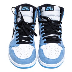 Nike Blue/White Leather Air Jordan 1 Retro University High Top Sneakers Size 45.