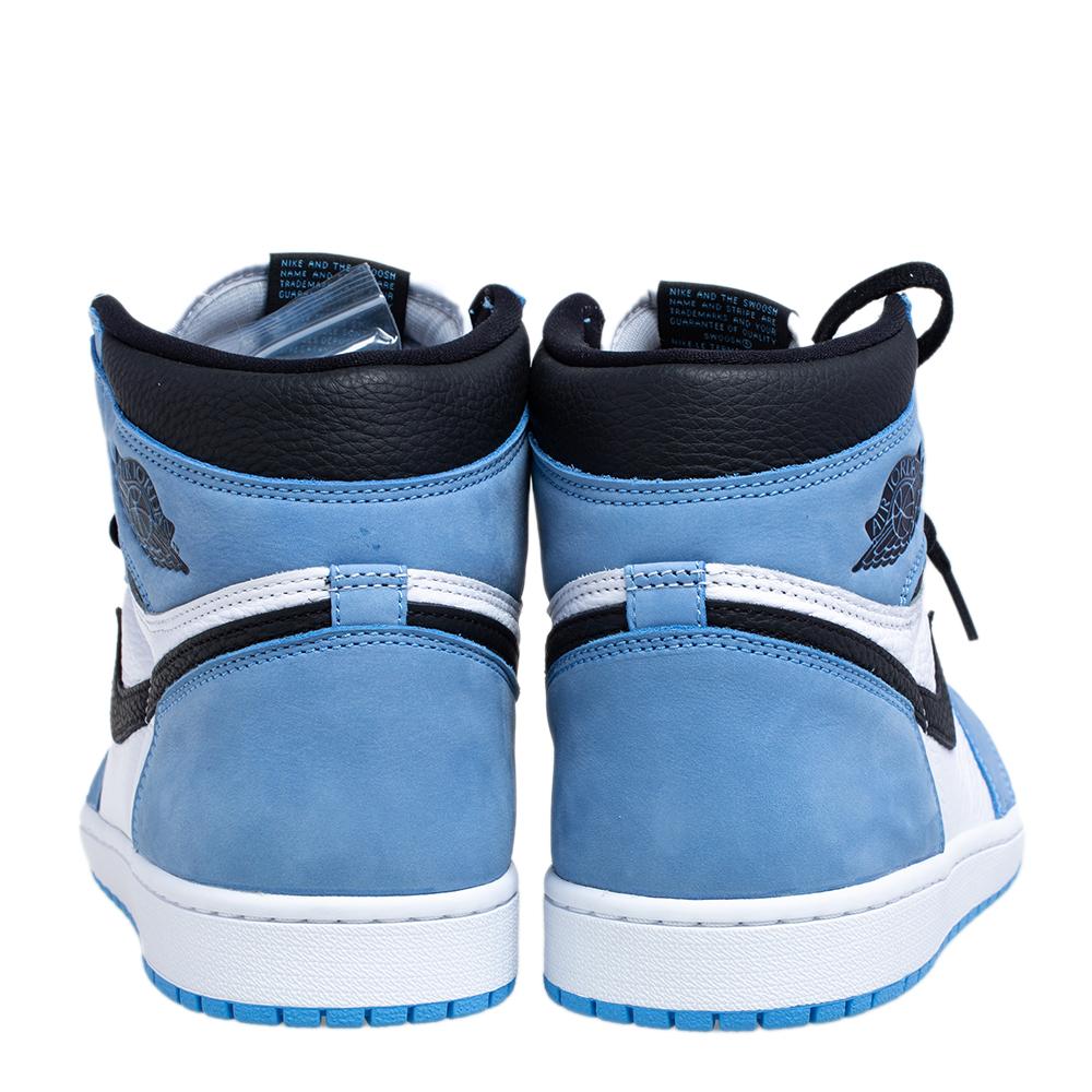 Nike Blue/White Leather Air Jordan 1 Retro University High Top Sneakers Size 45. In New Condition In Dubai, Al Qouz 2