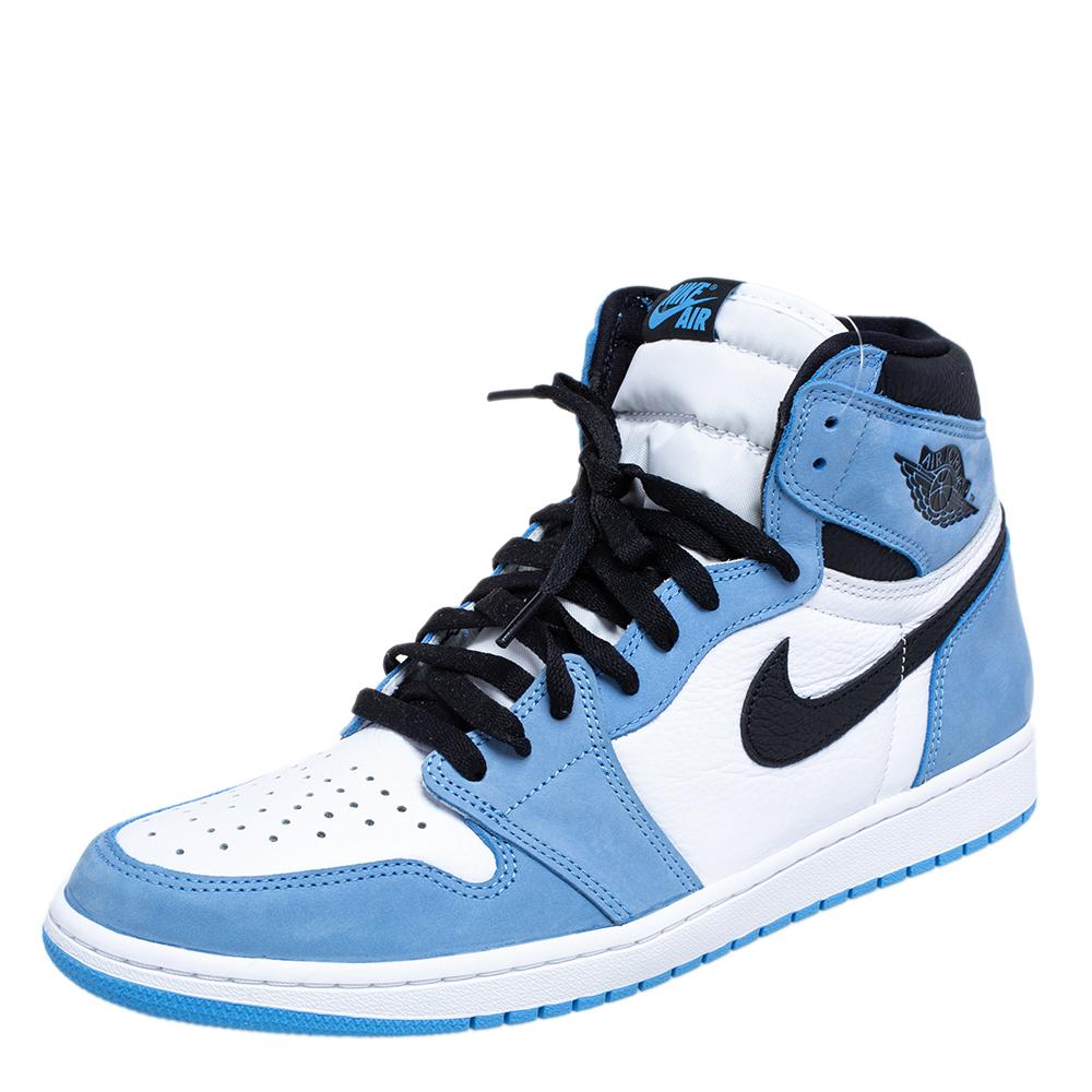 Men's Nike Blue/White Leather Air Jordan 1 Retro University High Top Sneakers Size 45.