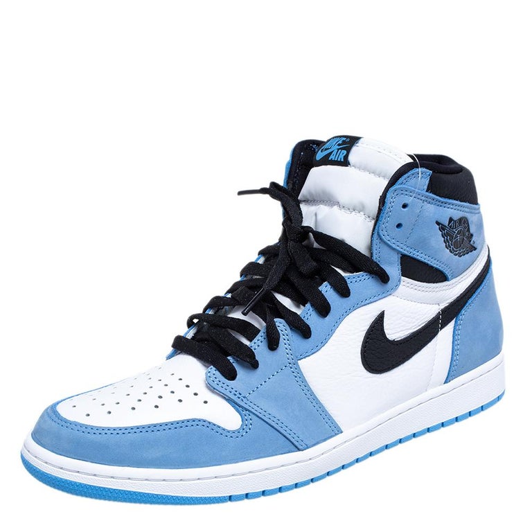 Nike Blue/White Leather Air Jordan 1 Retro University High Top Sneakers  Taille 45. sur 1stDibs