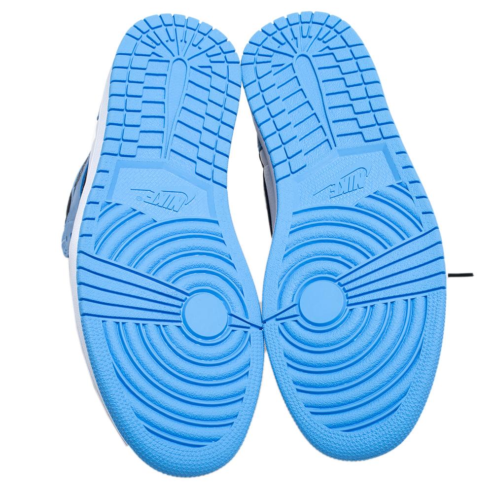Nike Blue/White Leather Air Jordan 1 Retro University High Top Sneakers Size 45. 2