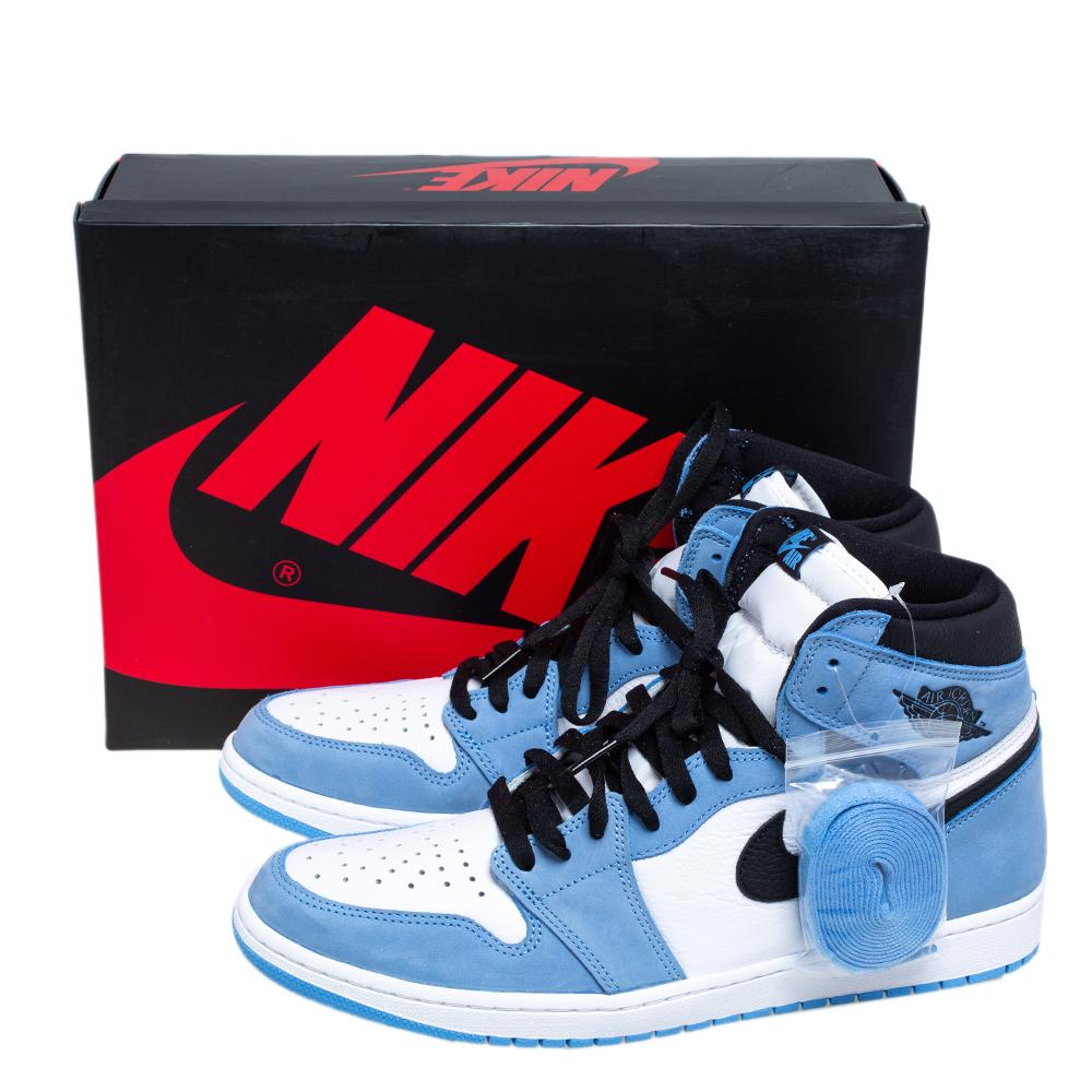 Nike Blue/White Leather Air Jordan 1 Retro University High Top Sneakers Size 45. 3