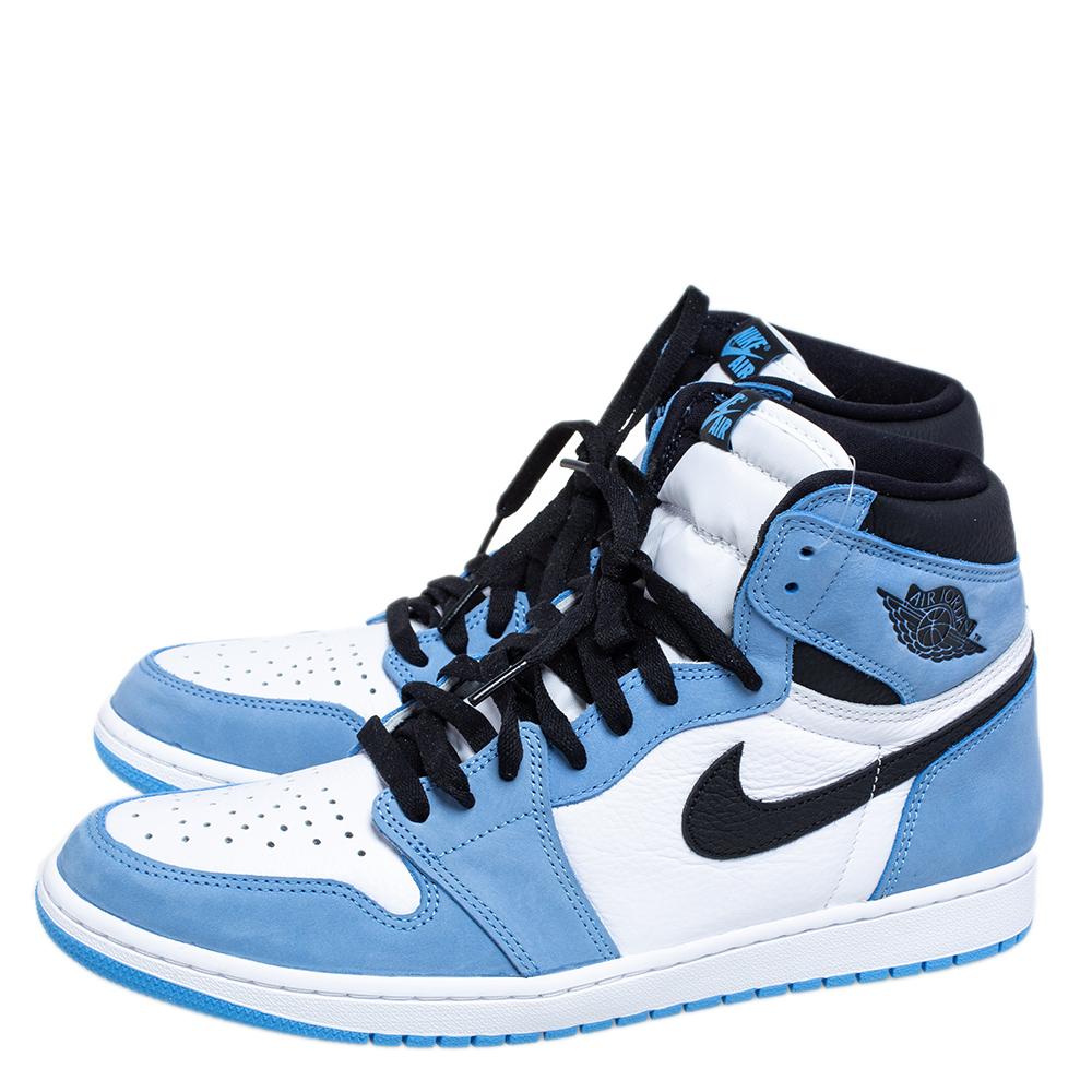 Nike Blue/White Leather Air Jordan 1 Retro University High Top Sneakers Size 45. 4