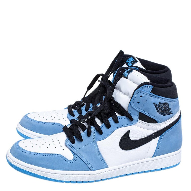 Nike Blue/White Leather Air Jordan 1 Retro University High Top Sneakers  Taille 45. sur 1stDibs