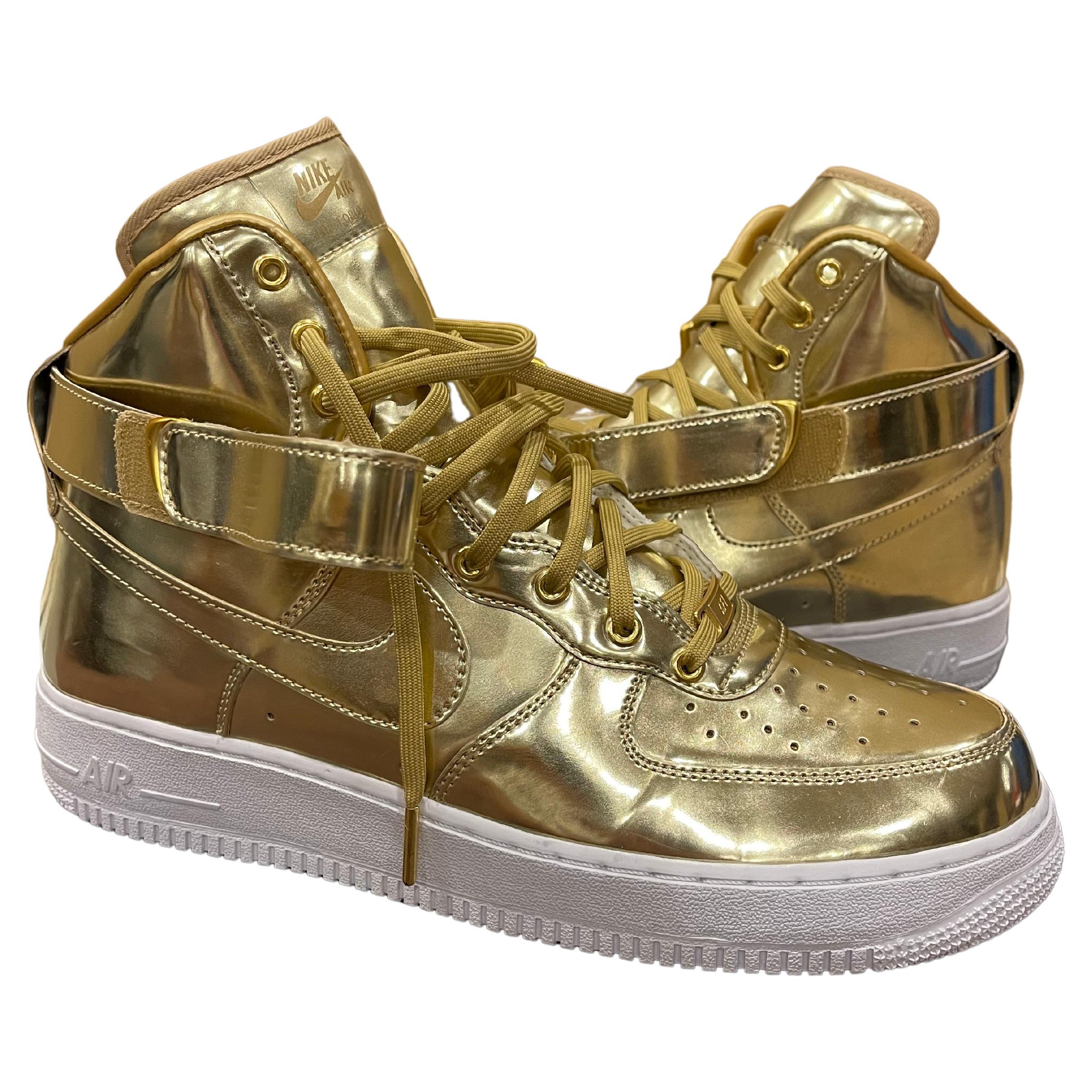 Nike ID Air Force 1 Gold Metallic / Liquid Gold Highs For Sale at 1stDibs