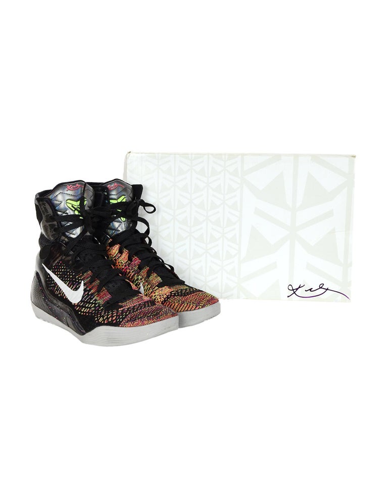 Nike Men's Black/Multicolor Kobe IX Elite High Top Sneakers W/ Box Sz 9 For Sale at 1stdibs