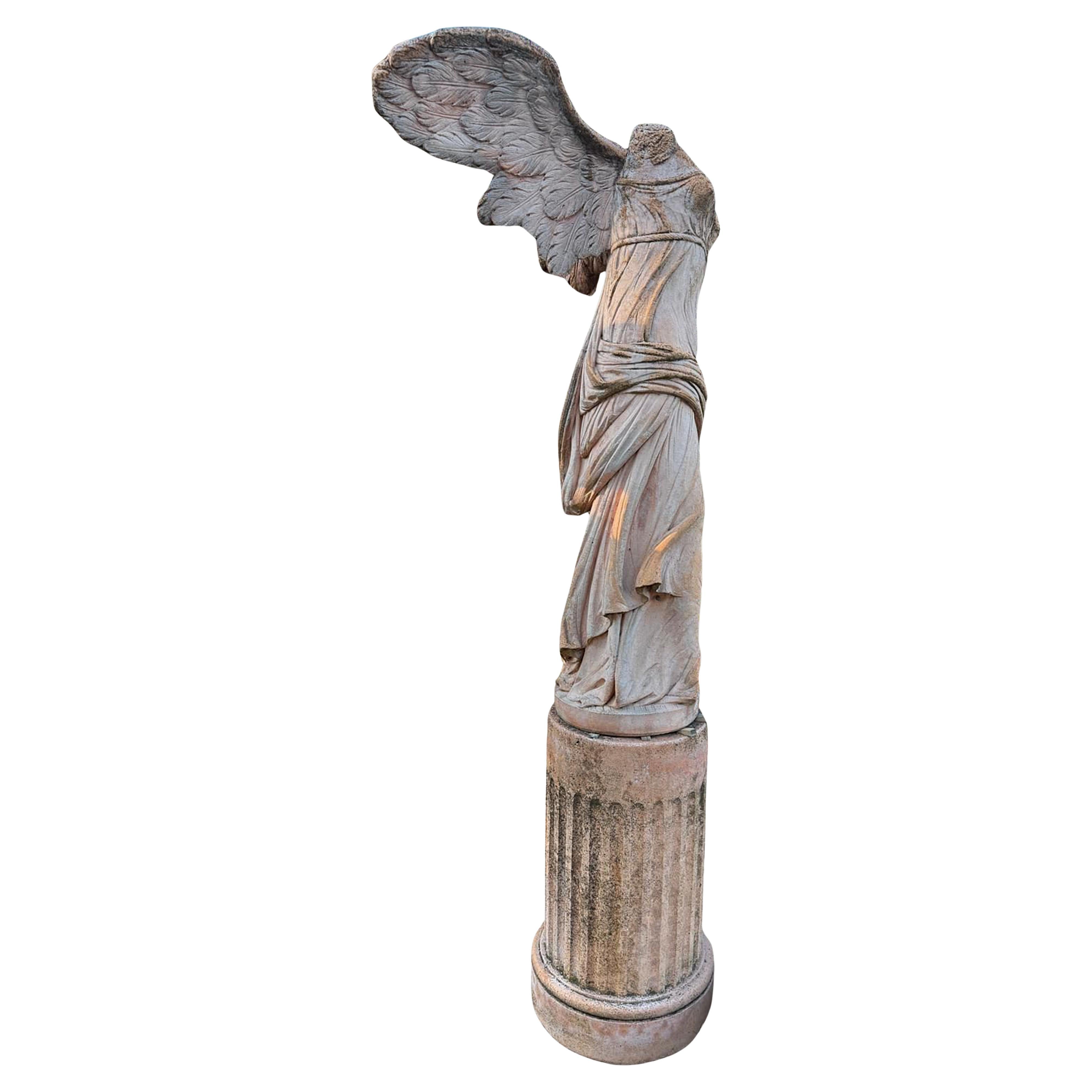 Art Nouveau Nike of Samothrace in Italian Terracotta Toscan, late 19th / begin 20th Century For Sale
