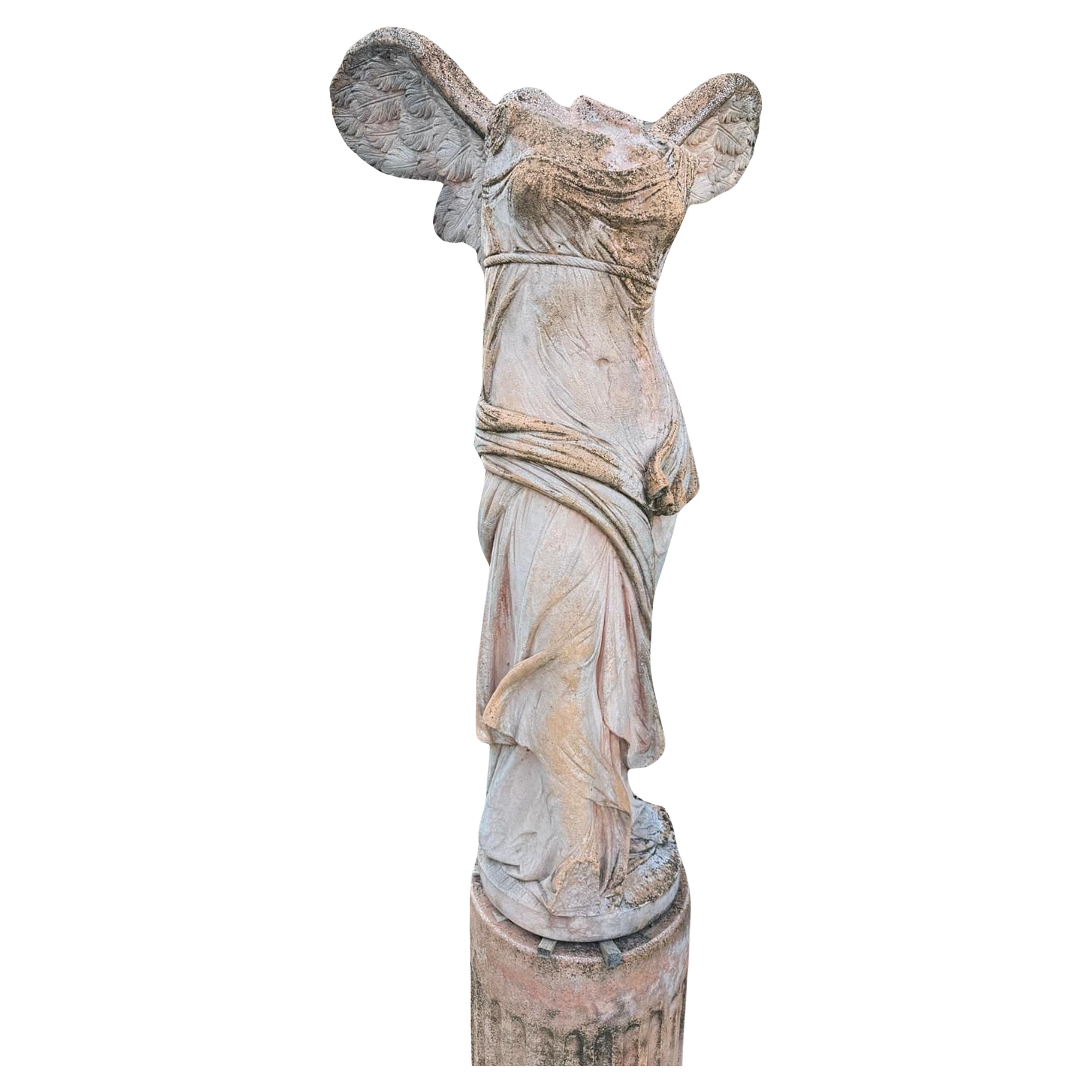 Hand-Carved Nike of Samothrace in Italian Terracotta Toscan, late 19th / begin 20th Century For Sale