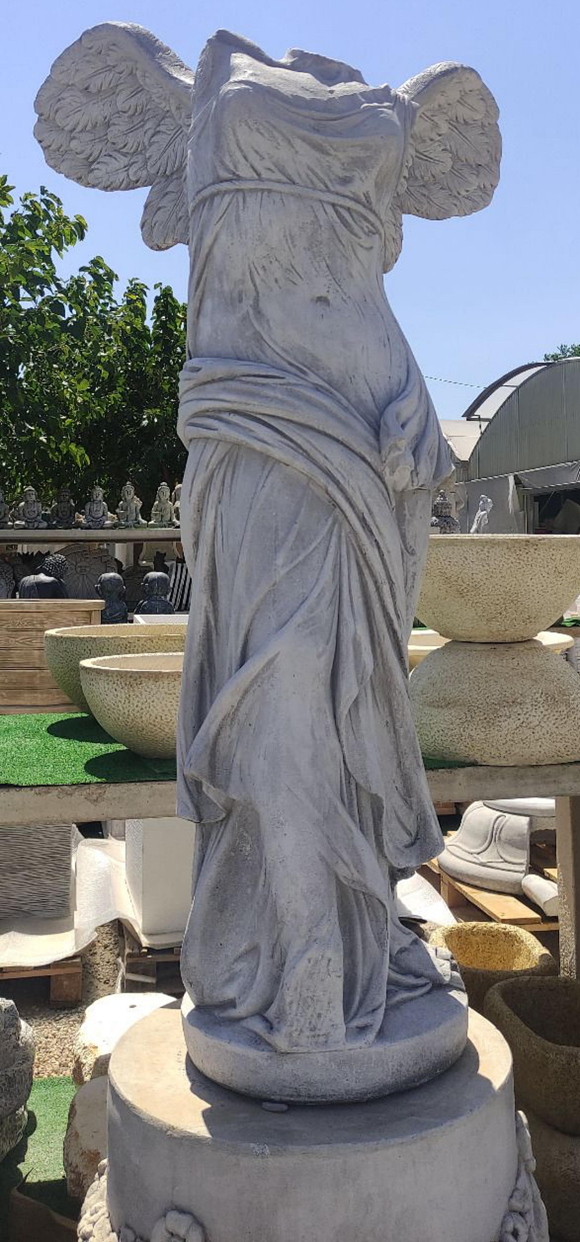 Modern Nike of Victory Samothrace in Italian Grey Painting Stone 20th Century For Sale