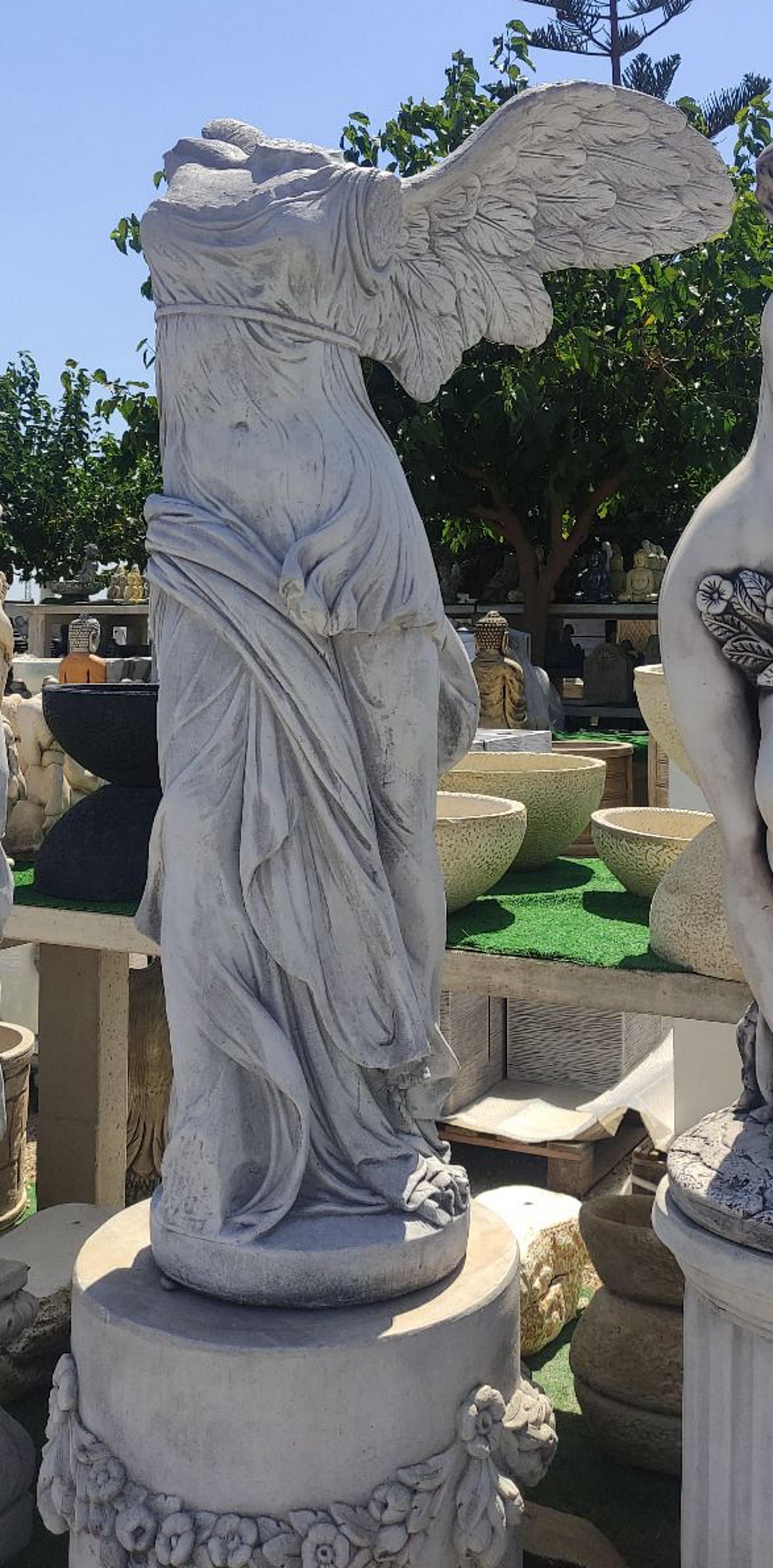 Hand-Carved Nike of Victory Samothrace in Italian Grey Painting Stone 20th Century For Sale