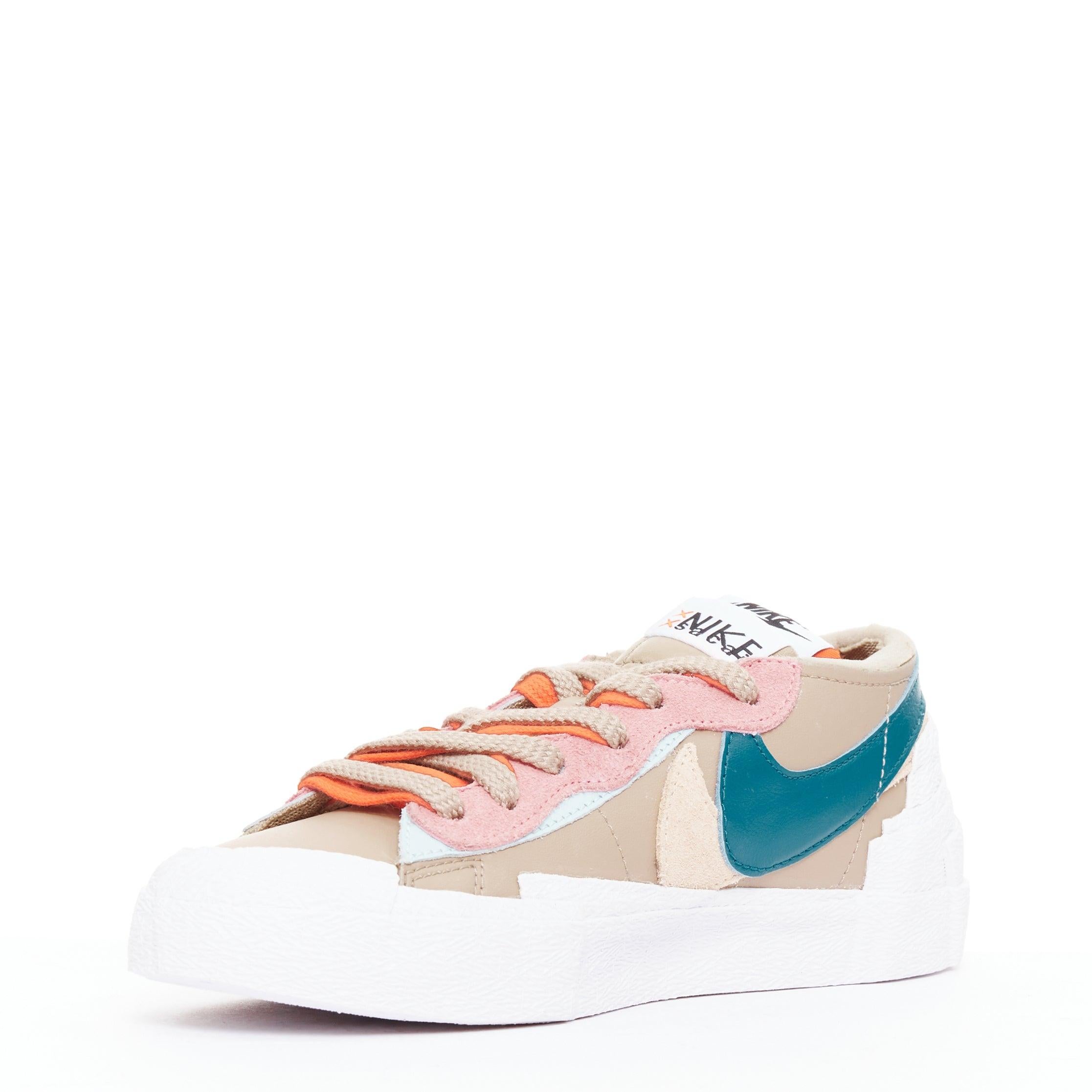 NIKE SACAI KAWS Blazer Low Reed pink green tick patchwork sneakers EU36.5 Excellent état - En vente à Hong Kong, NT