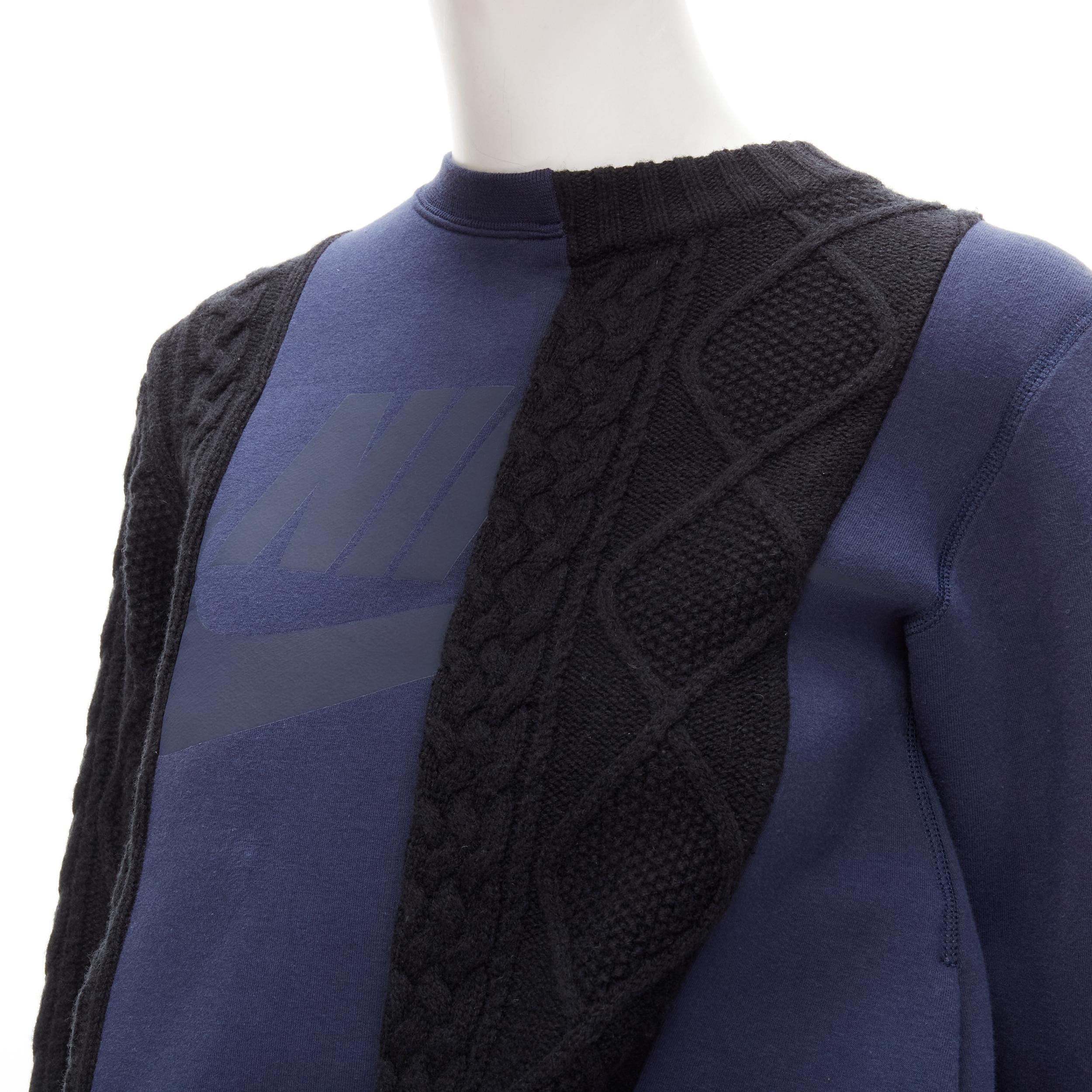 NIKE SACAI navy black deconstructed cable knit patchwork drawstring sweater XXS 1