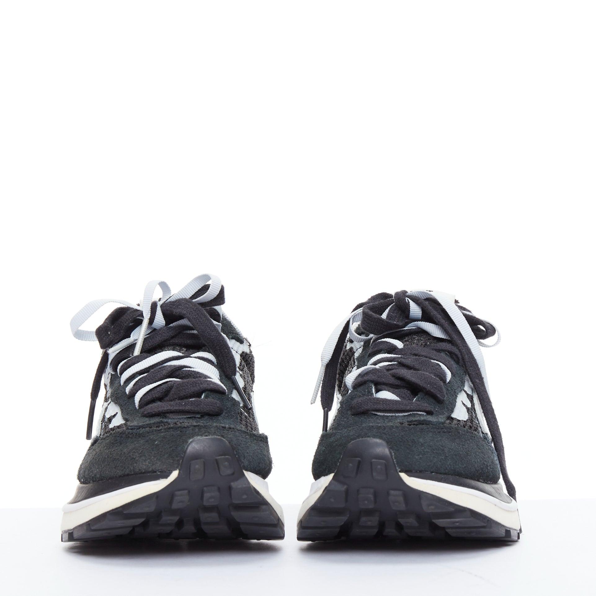 Black NIKE SACAI VaporWaffle black white mesh laced up sneakers US6.5 EU36.5 For Sale