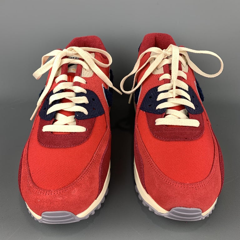 NIKE Size 11 Red and Navy Canvas Suede Trim Lace Up Sneakers For Sale