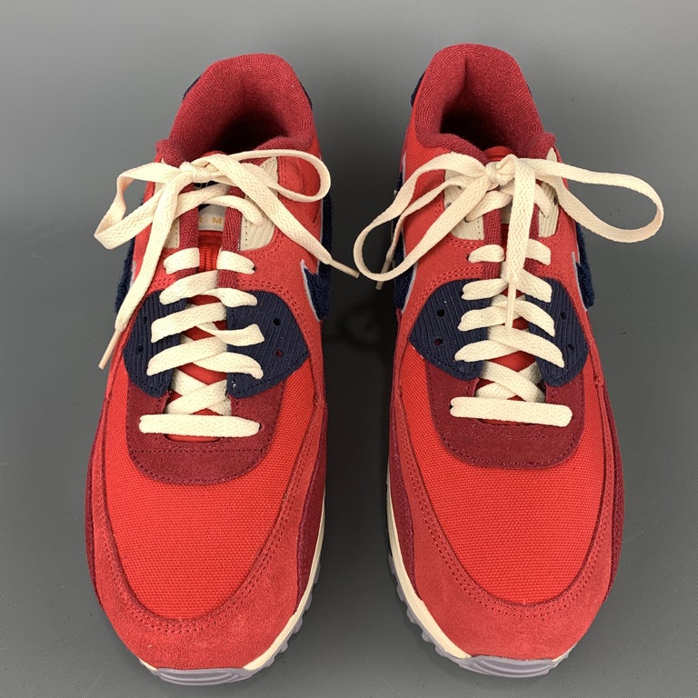 NIKE Size 11 Red and Navy Canvas Suede Trim Lace Up Sneakers For Sale