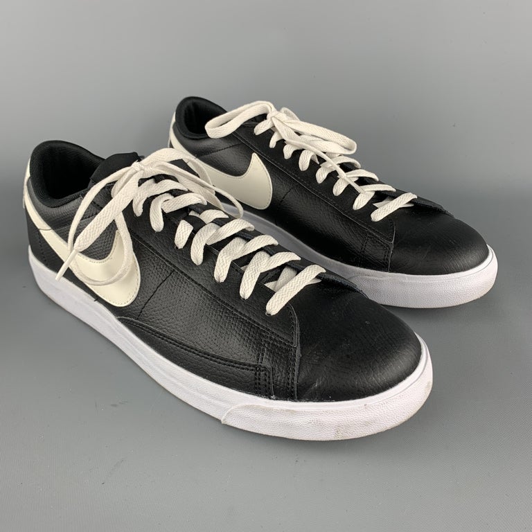NIKE Size 11.5 Black and White Leather Lace Up White Sole Sneakers at ...