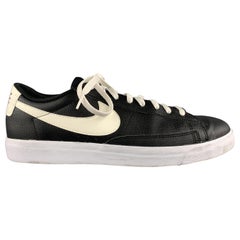 NIKE Size 11.5 Black & White Leather Lace Up White Sole Sneakers