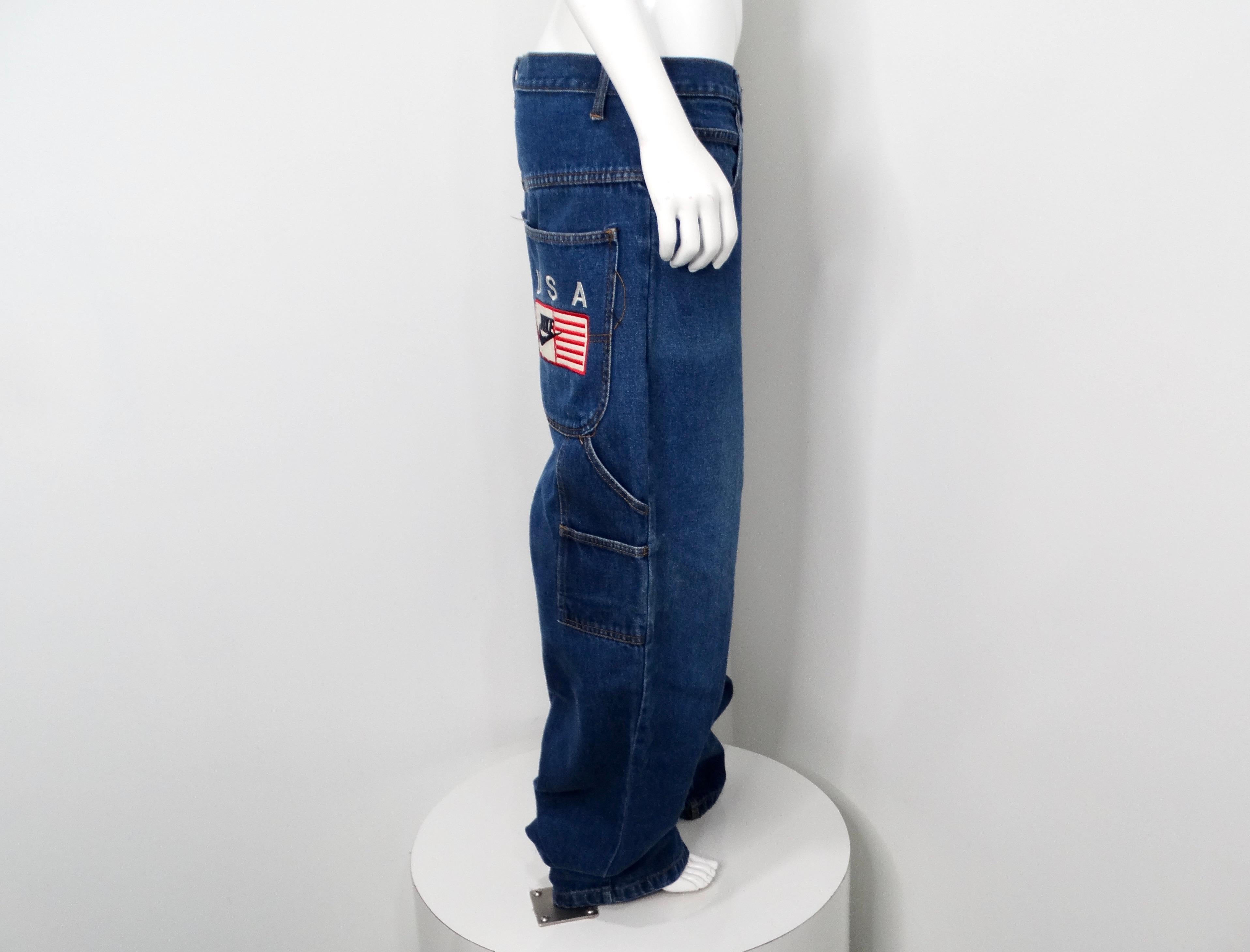 Vaqueros Baggy estilo carpintero en denim azul con costuras Nike USA de los años 90 en Bueno estado para la venta en Scottsdale, AZ