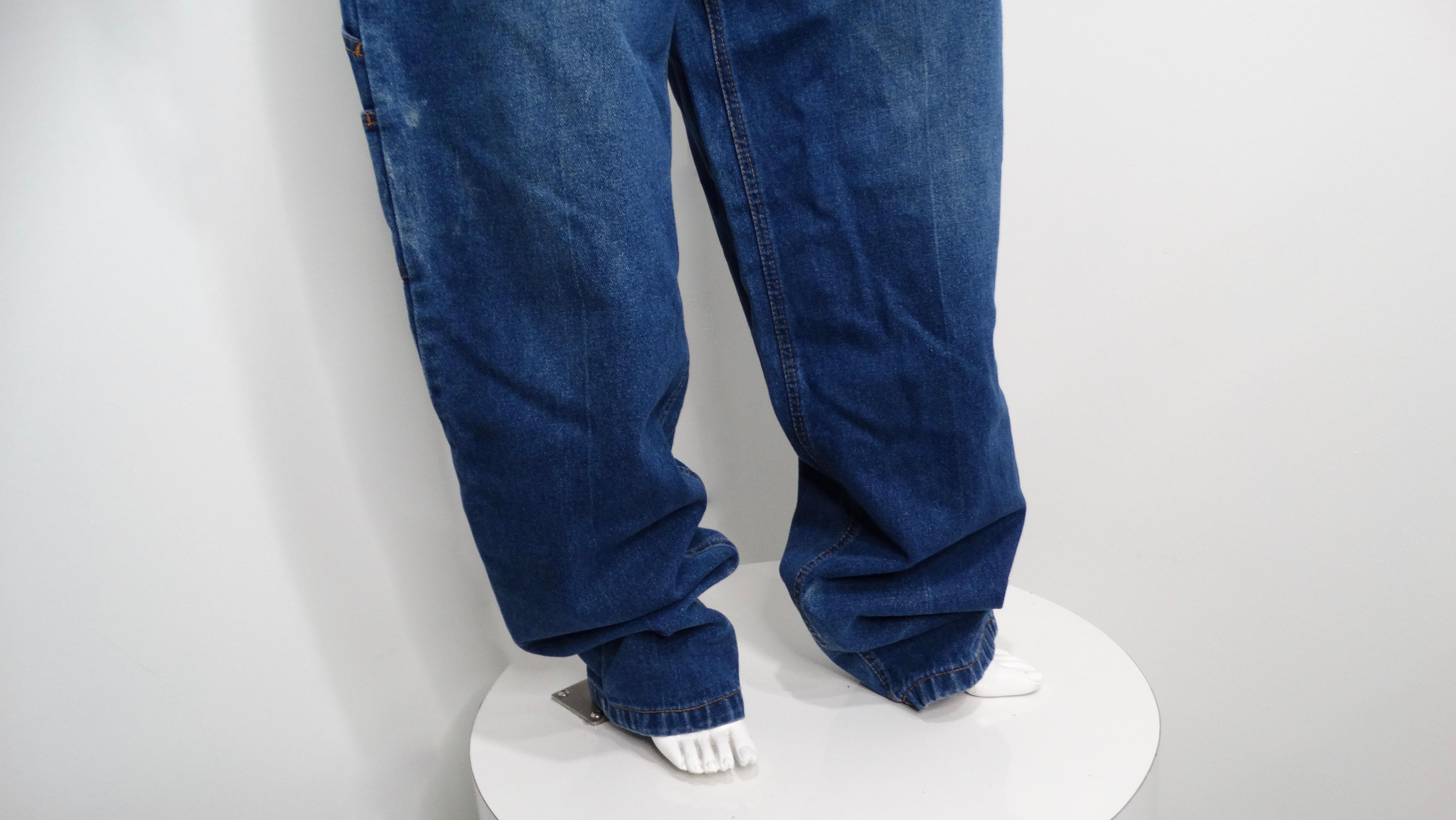 Femenino o masculino Vaqueros Baggy estilo carpintero en denim azul con costuras Nike USA de los años 90 en venta
