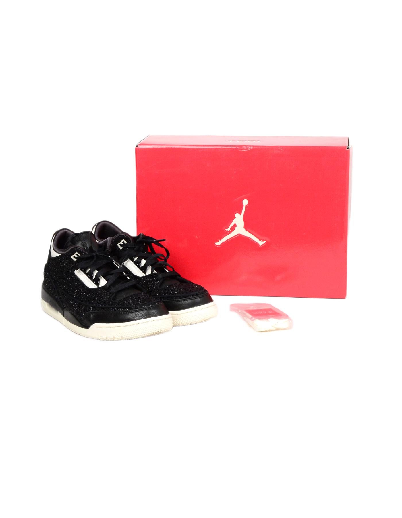 Nike Women's Black Boucle Jordan 3 Retro AWOK Vogue Sneakers Sz 11 W/ Box

Made In: China
Color: Black, white
Hardware: Black
Materials: Boucle, rubber
Closure/Opening: Lace up front 
Overall Condition: Excellent pre-owned condition with exception