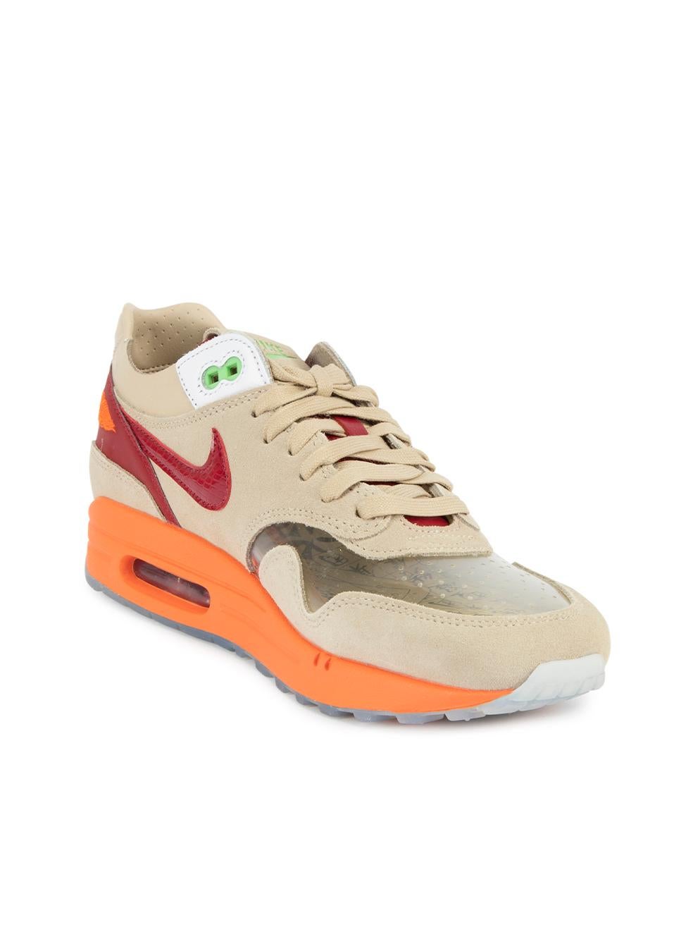 CONDITION is Never Worn, with tag. No visible wear to trainers is evident on this used Nike x CLOT designer resale item. This item comes with original shoe box. Details Beige and neon orange Suede and rubber Trainers Round toe Flatform rubber sole