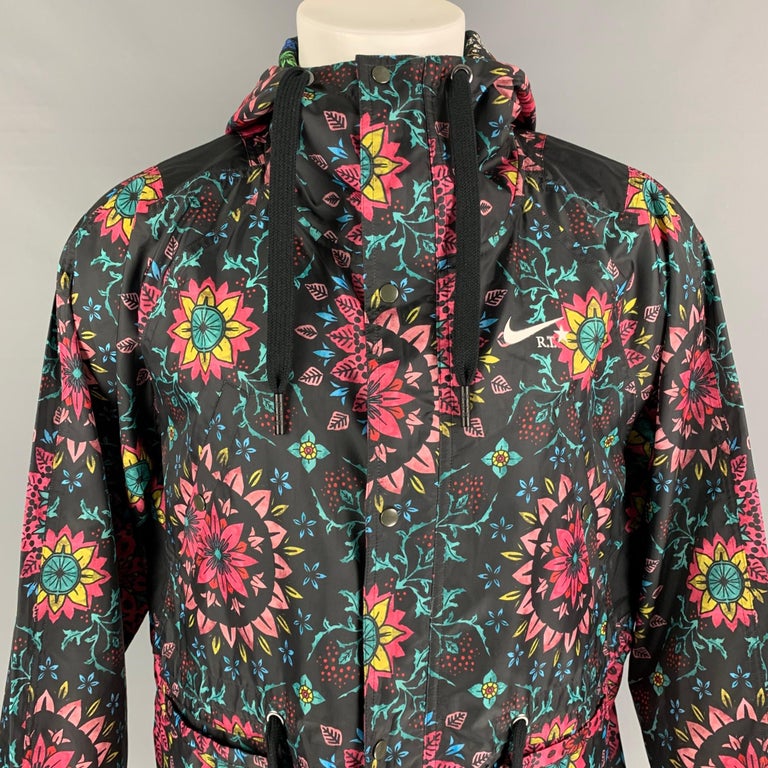 NIKE x Ricardo Tisci Size M Black Multi-Color Floral Polyester Hoodie Jacket  at 1stDibs