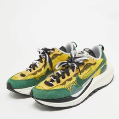 Nike x Sacai Green/Yellow Mesh and Suede Vaporwaffle Sneakers Size 43
