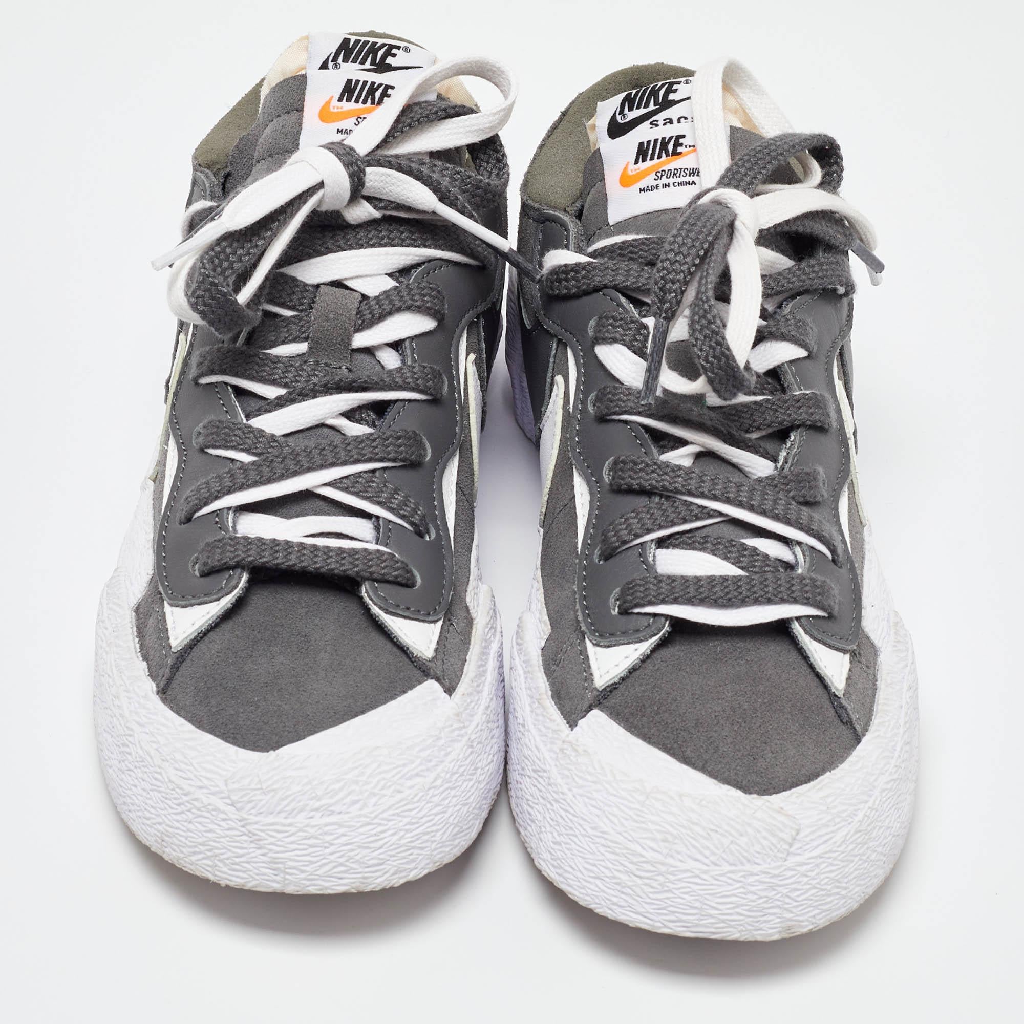 Gris Nike x Sacai Blazer en daim gris bas Iron Sneakers Taille 40 en vente
