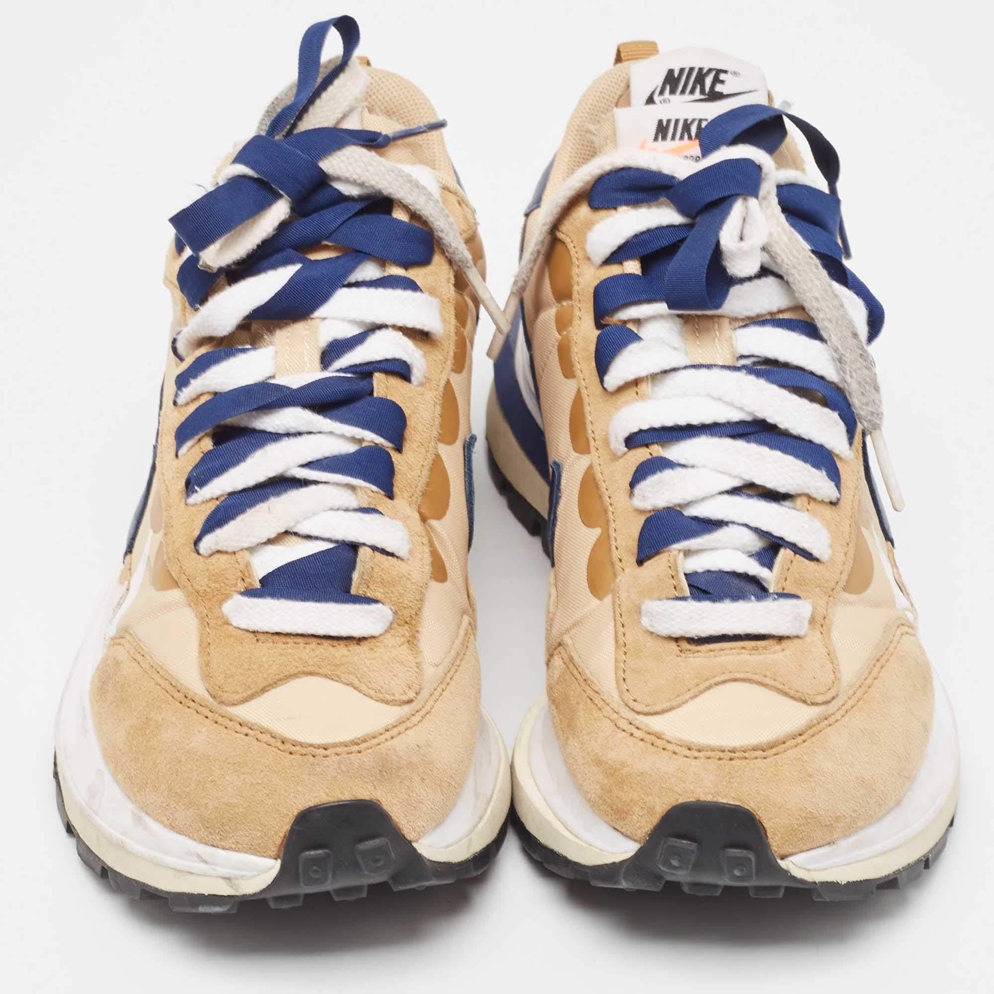 Beige Nike x Sacai Leather & Fabric Vaporwaffle Sesame Blue Void Sneakers Size 38