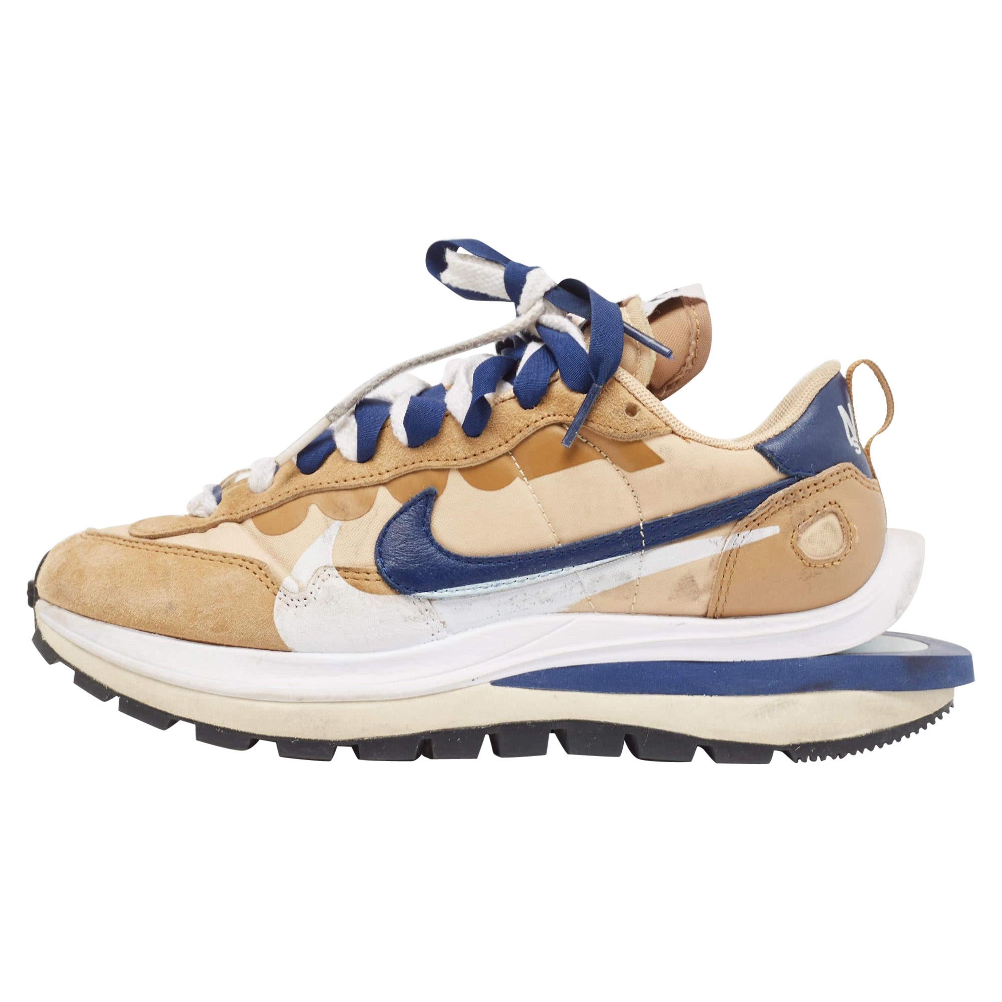 Nike x Sacai Leather & Fabric Vaporwaffle Sesame Blue Void Sneakers Size 38