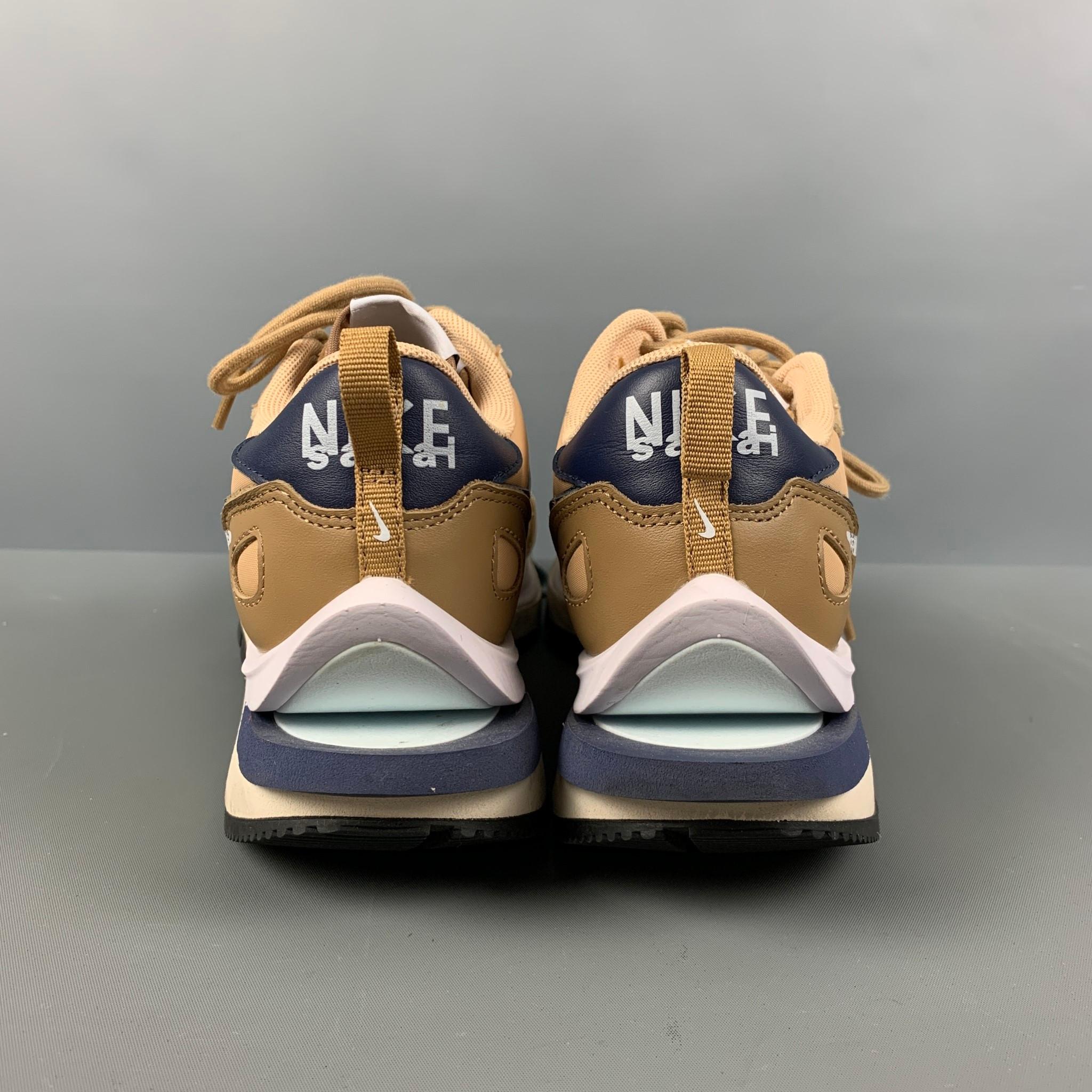 NIKE x SACAI Size 7.5 Tan Navy Mixed Materials Suede Runner Sneakers 1