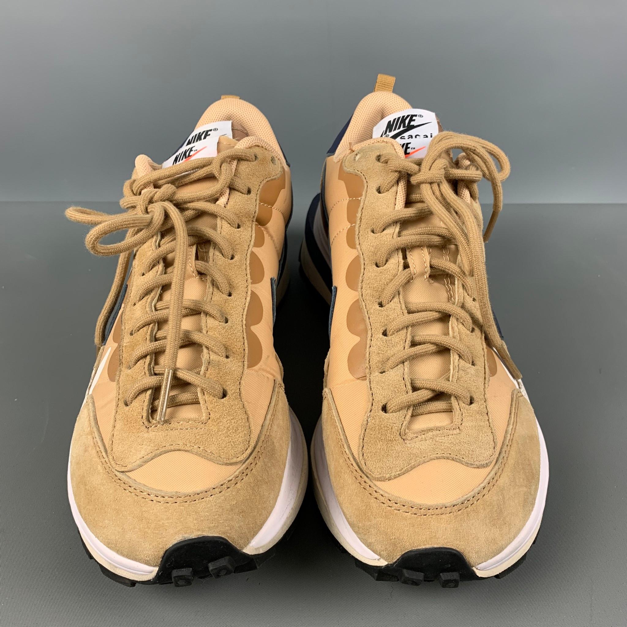 NIKE x SACAI Size 7.5 Tan Navy Mixed Materials Suede Runner Sneakers 2