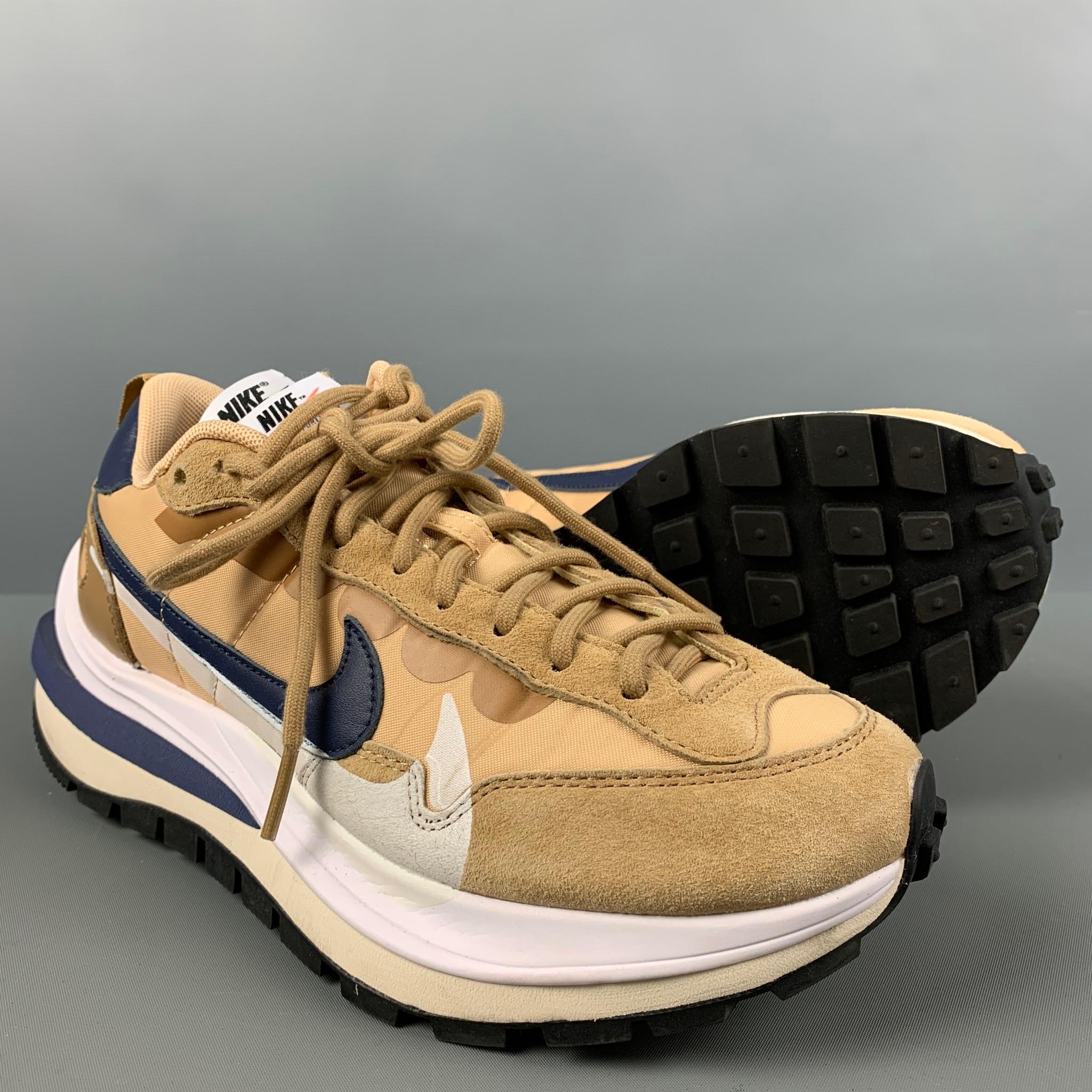 NIKE x SACAI Size 7.5 Tan Navy Mixed Materials Suede Runner Sneakers 3