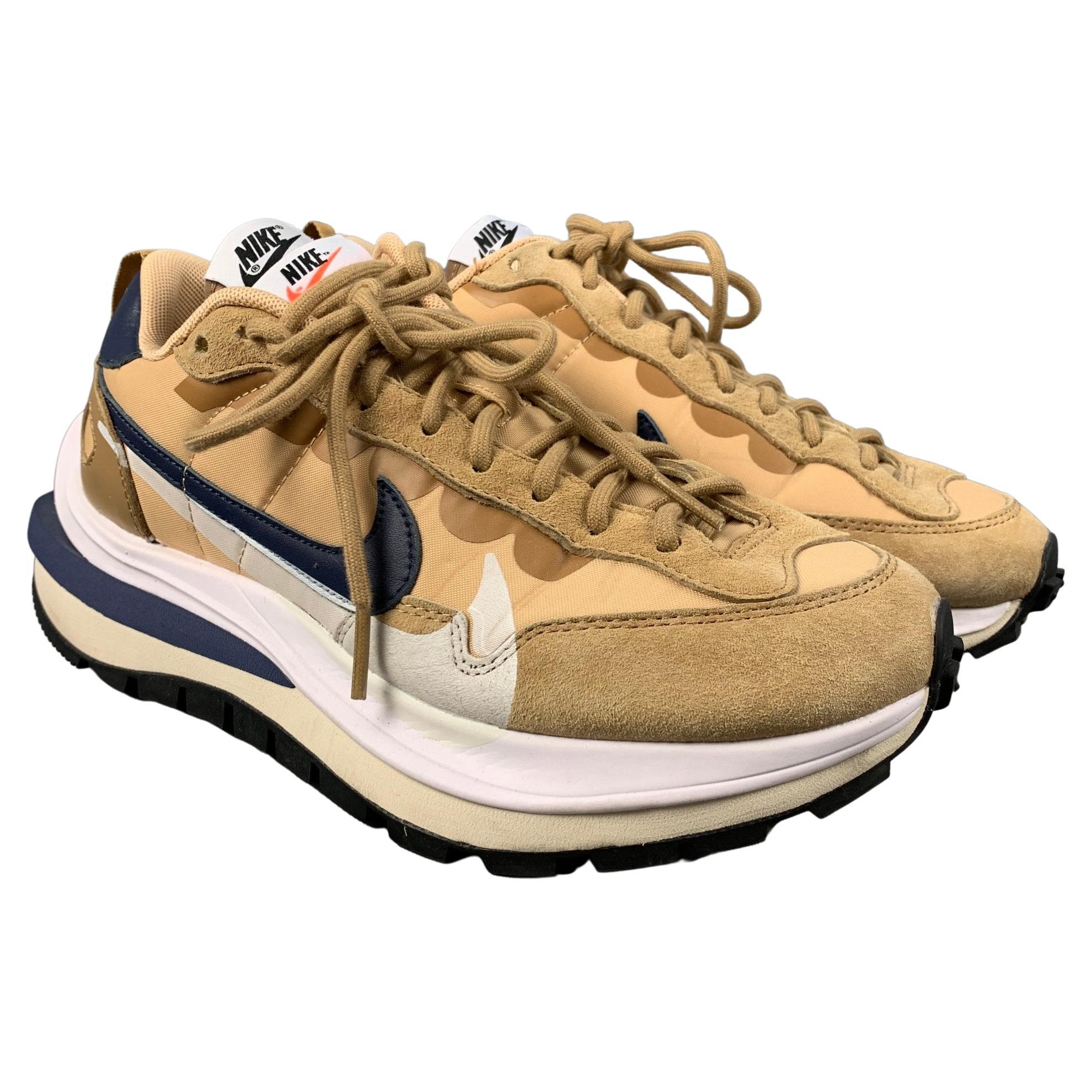 NIKE x SACAI Size 7.5 Tan Navy Mixed Materials Suede Runner Sneakers