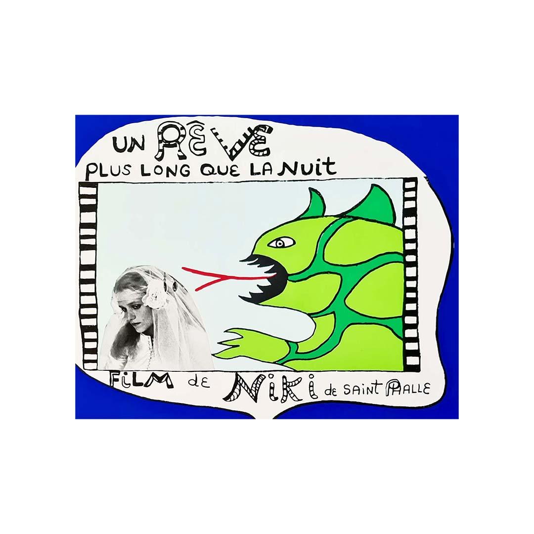 Rare poster of Niki de Saint Phalle realized in Serigraphy in 1976 for her film entitled A dream longer than the night.

Niki de Saint Phalle was first a model, then a mother before approaching art as an autodidact. She did not follow any academic