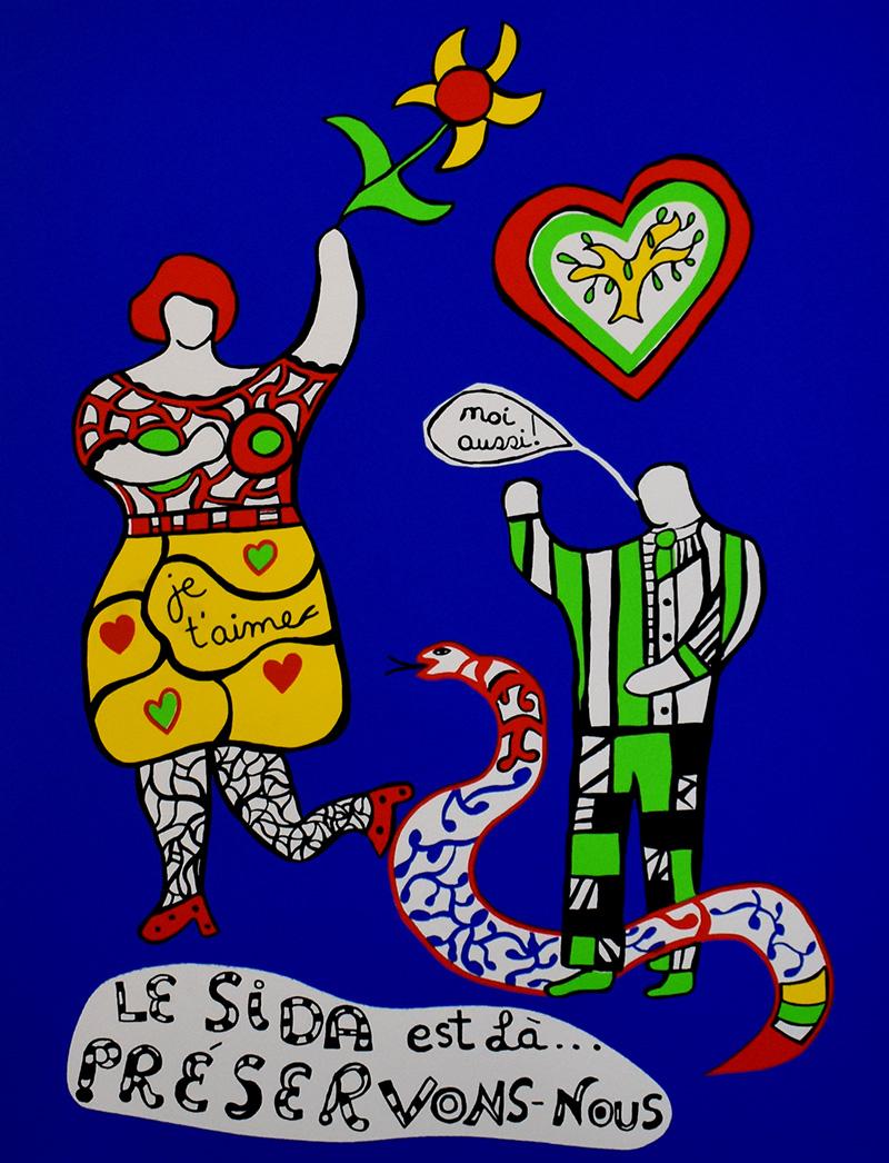 Figurative Print de Niki de Saint Phalle - El SIDA está aquí... ¡Cuidémonos! - Activismo contra el SIDA Nuevo realismo francés