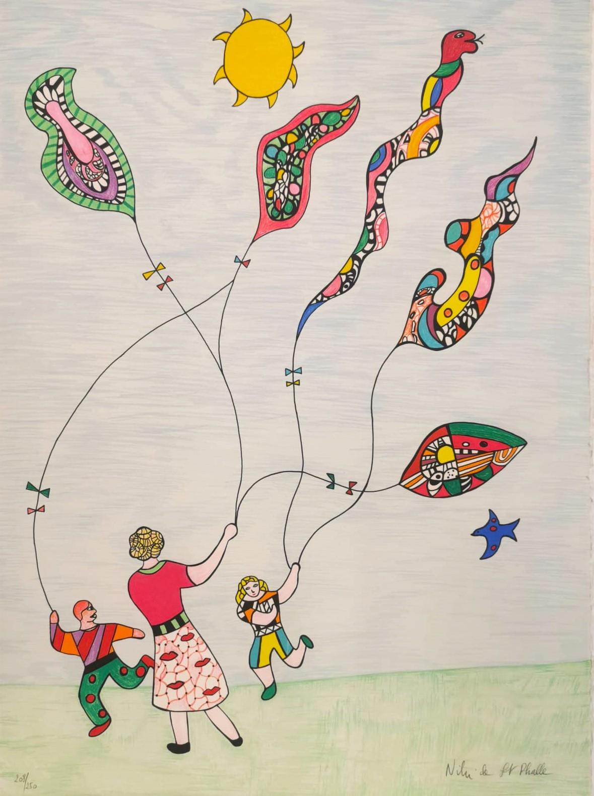 Niki de Saint Phalle Abstract Print – Kinder und Lenkdrachen 