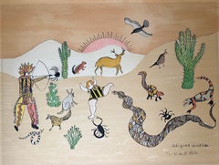Vintage Dreaming Under a Cactus Tree and Arizona Wildlife  (Set of 2)