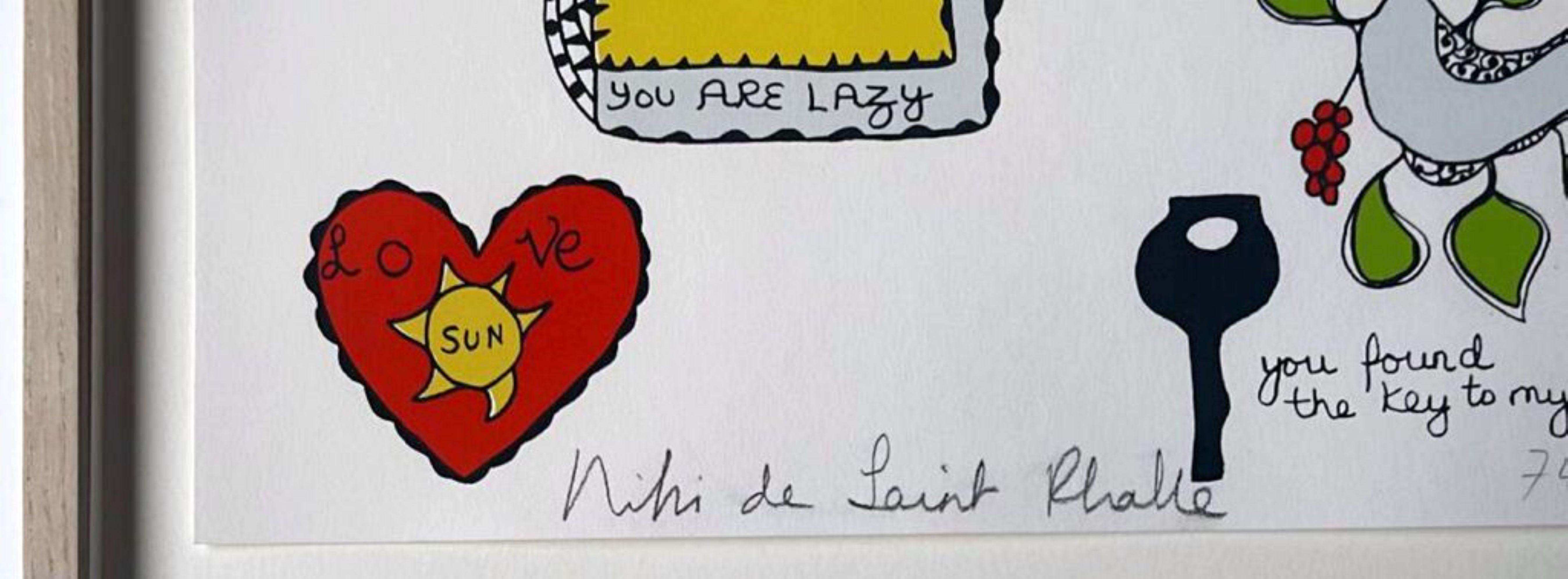 I Rather Like You A Lot You Fool, rare 1970 silkscreen signed/N, in museum frame - Print by Niki de Saint Phalle