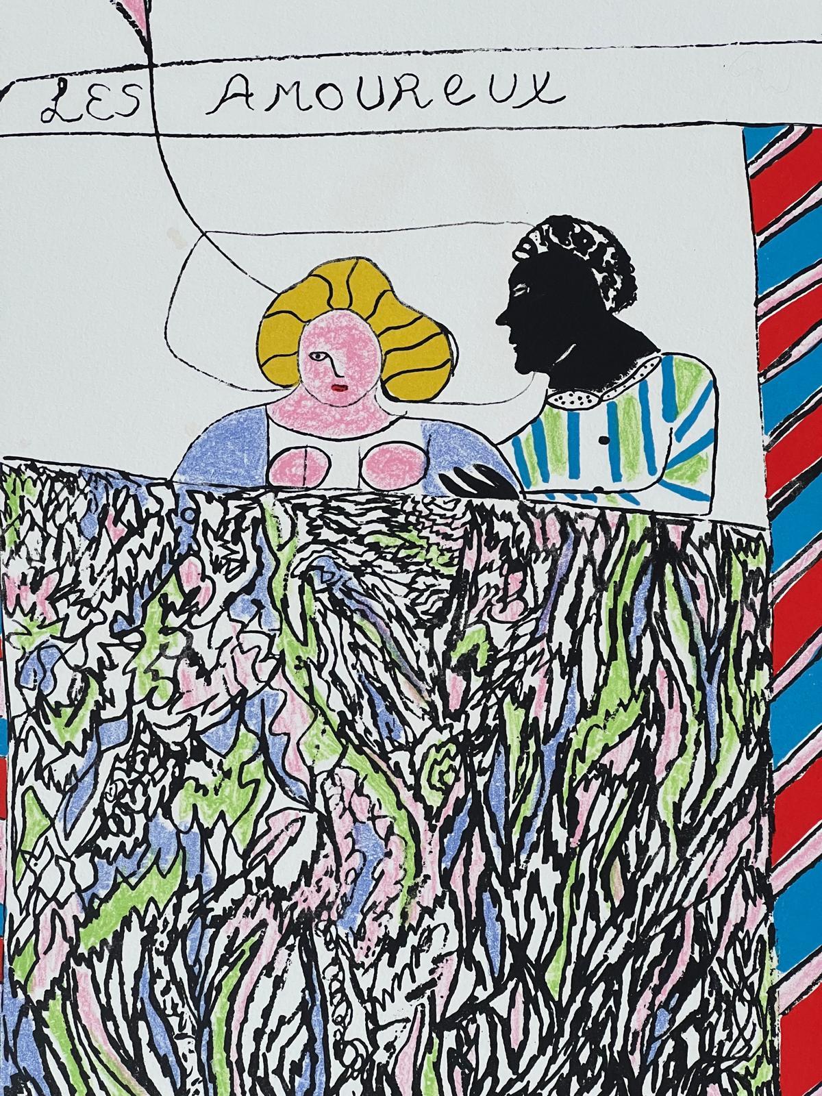 Les Amoureux - Abstract Print Gris de Niki de Saint Phalle