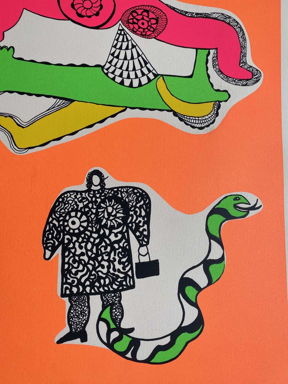 Memories from Nana Power color serigraphs on Arches vellum, Editions Essellier - Orange Figurative Print by Niki de Saint Phalle